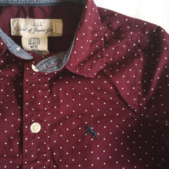 h&m l.o.g.g. maroon micro dot button down collared dress shirt 18-24 months baby - Picture 4 of 6